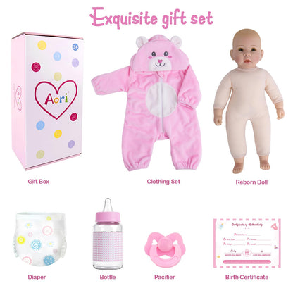 Aori Baby Dolls Realistic, 17-inch Lifelike Soft Body Baby Girl That Look Real with Feeding Kit Included, Ideal Gift for Kids, Birthday, Pretend Play