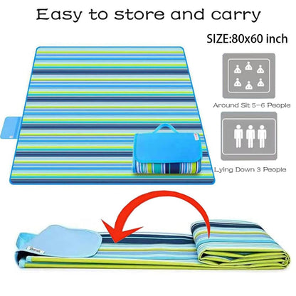 RUIBOLU Large Picnic Blanket, Beach Blankets(80X60) Inch Sandproof Beach Mat for 3-5 Adults Waterproof Quick Drying Outdoor Picnic Mat for Travel Camping Park Lawn (Blue Stripes)