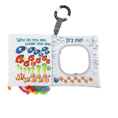 Fish Baby Books, Crinkle Books for Babies,Touch & Feel,Infant Baby Toys 0-3 0-6 6-12 Months, Sensory Mirror Toys,Soft Teether,Teething Toy,Shower Baby Basket Stuffers,Baby Gifts for Boys Girls-Blue