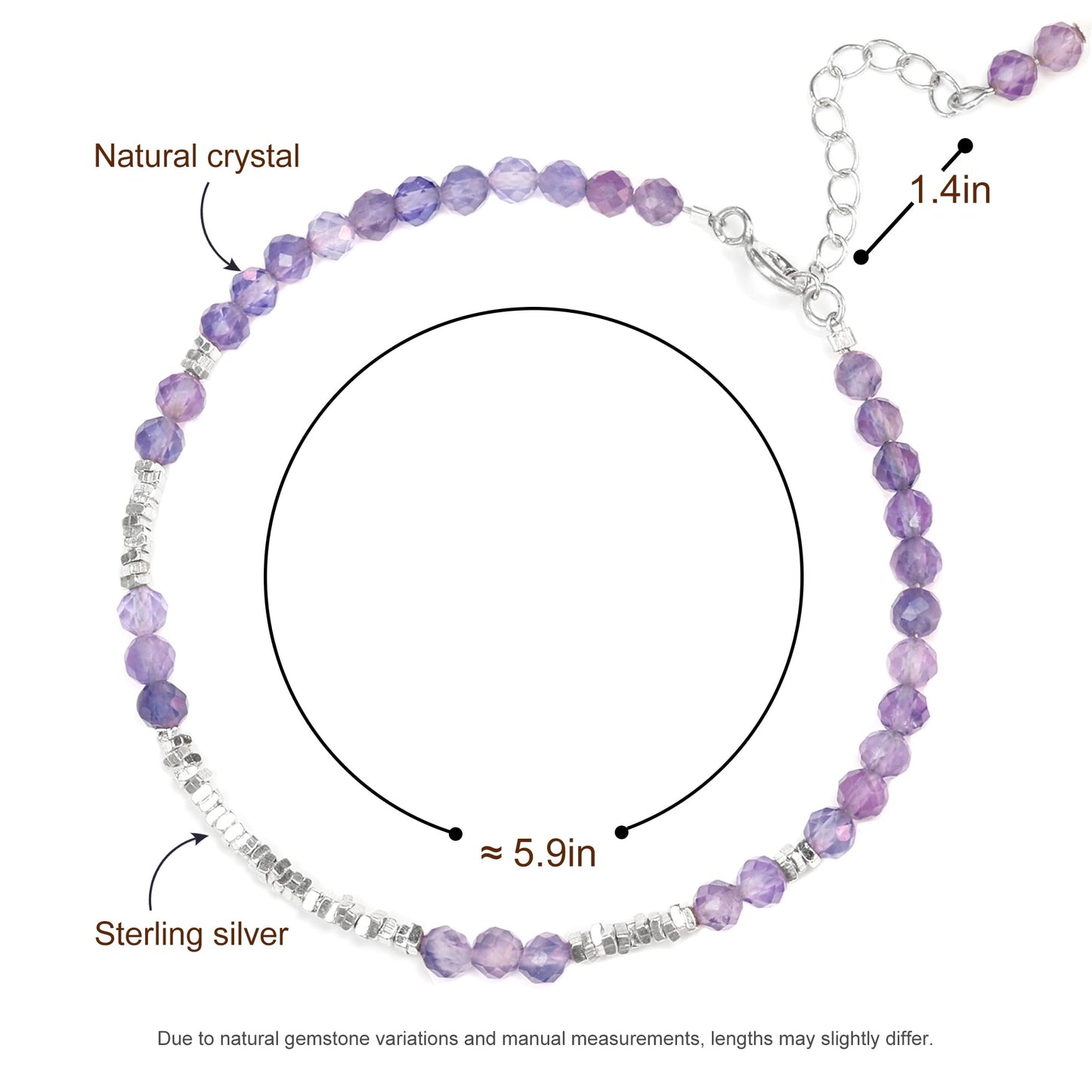TAGREVO Natural Amethyst Crystal Cut Bead Bracelet, 925 Silver Faceted Gemstone Jewelry for Women, Handmade Chakra Design Gift for Birthday Christmas Daily Wear