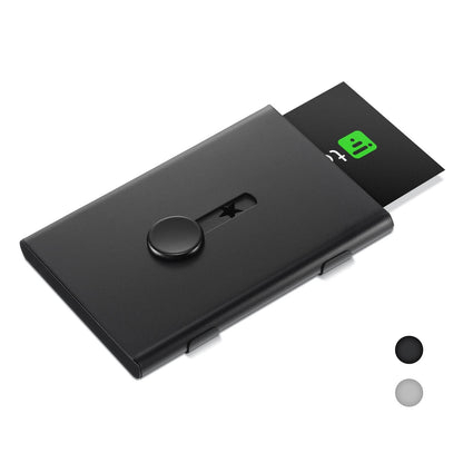 Tatuo 2 Pcs Business Card Holder Thumb Drive Black Gray Stainless Steel Business Name Card Case Portable Slide out Name Holder Wallet Nice Design Pocket for Men and Women