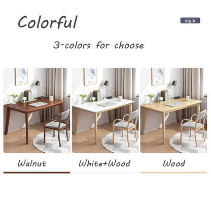 IOTXY Simple Wooden Writing Desk - Modern Minimalist Style PC Laptop Computer Workbench with Solid Wood Legs, 39" W Home Office Work Table for TV Stand Music Video Live Broadcast Workstation, White
