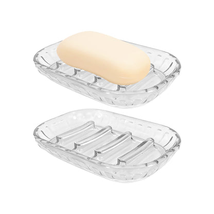 AMUONTY 2 Pack Soap Dish Holder for Bar Soap, Bathroom Soap Dishes Bar Soap Holder Tray, Soap Dishes for Shower Bathroom, Kitchen Sink Soap Dish, Clear