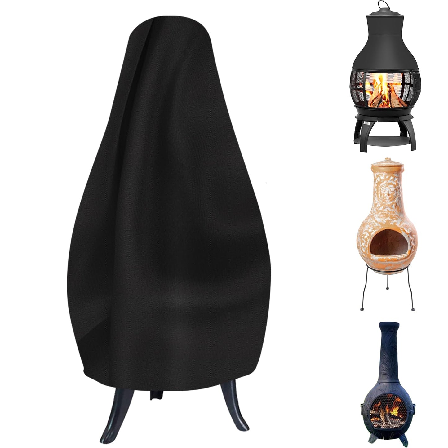 Chiminea Cover Heavy Duty 420D Oxford Water-Resistant Waterproof Outdoor Fireplace Fire Pit Cover (22D x 44H)