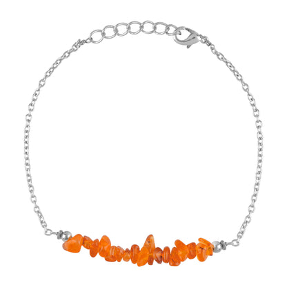 Gemimpression Handmade Carnelian Chips Bar Bracelet – Natural Energy Healing Crystals – Silver Plated Adjustable 8 Inch Chain – Christmas Gift
