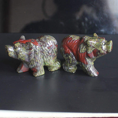 HLbshi Hand Carved Gemstone Crystal Bear Figurine Animal Statue Carving Office Home Decor Collections 2'' (Dragon Blood Jasper)