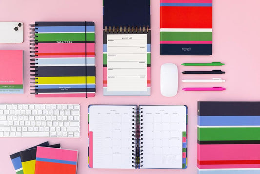 Kate Spade New York Undated Weekly Spiral Planner Notepad, Desk Planner, Calendar Pad with 52 Sheets, Weekly Desktop Calendar Agenda, Sunny Day Stripe