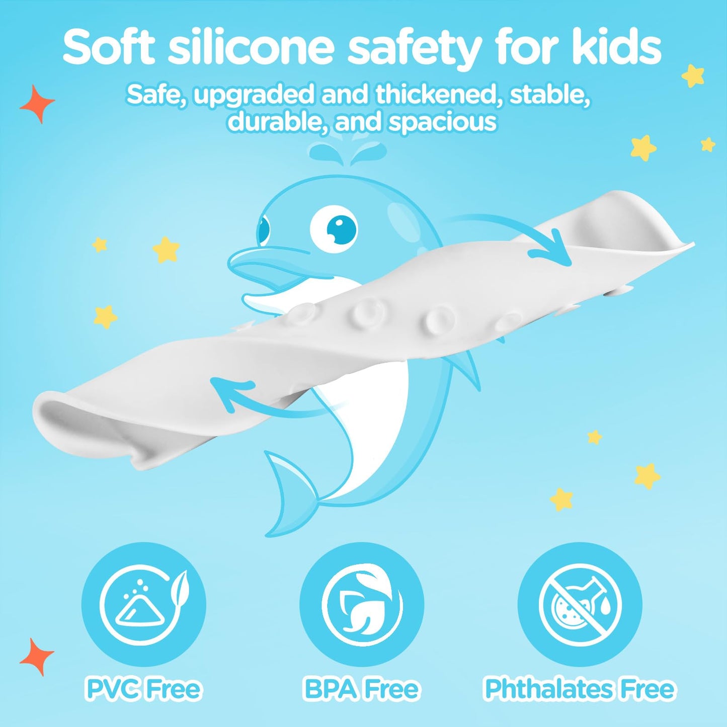 3FT Dolphin Pattern Bathtub Splash Guard Play Shelf for the Wide &Straight Bathtub Edge Toy Tray Caddy Holder Storage Suction Cups Attach to Bath Tub No Mess Water Spill in Bathroom (White)