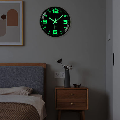 Warminn Wall Clock 12 inch Battery Operated Silent Non-Ticking Glow in The Dark Clocks Analog Small Digital Night Light Up Neon Outdoor Clocks for Living Room Bedroom Kitchen Bathroom Home Decor