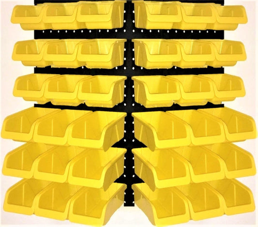 WALLPEG 36 Pack Pegboard Bin Kit – 18 Medium & 18 Large Yellow Peg Board Storage Bins | Parts Organizer for Garage, Workshop, Craft Room, Office & Workbench | Pegboard Accessory Organier | MADE IN USA
