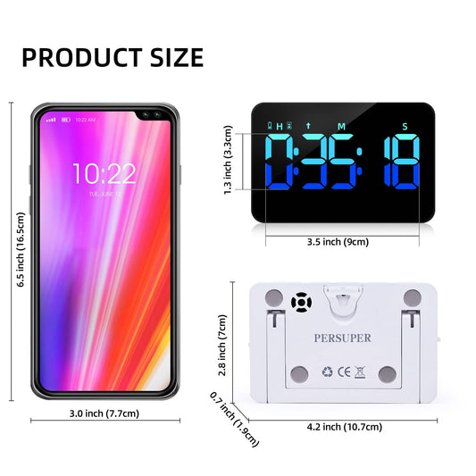 PERSUPER Kitchen Digital Timer, Count Down Up, Rechargeable, Vibration Mode Adjustable Volume and Brightness LED Display, Time Management Cook, Desk, Kids Adults Study Teaching, Kitchen Gadgets Blue
