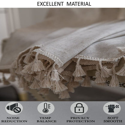AMZALI Cotton Linen Textured Curtains with Tassel Semi-Blackout Drapes Farmhouse Window Curtain Panels Rod Pocket Curtain for Living Room Bedroom One Panel 84 Inch Length