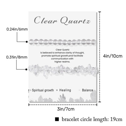 Lit Wall 2Pcs Clear Quartz Bracelet for Women & Men, Dainty Handmade Adjustable Clear Quartz Beaded Gemstone Healing Crystal Bracelets, Strand Style, No Clasp, 2 Count, Unisex, Clear
