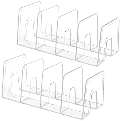 Lunmore Clear Desktop Book Organizer, Creative Book Stand, Divider Bookshelf for Home School and Office, Non-Acrylic Stand Bookshelves (4 Sections), Transparent, Pack of 2