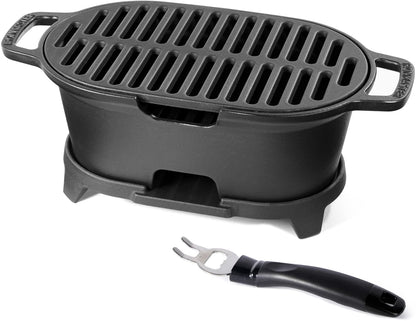 IronMaster Mini 100% Cast Iron Hibachi Grill, Tabletop Small Portable Charcoal Grill for Outdoor Camping, Japanese BBQ Grill Grate Surface 11" x 6.7" Ideal for 2 People