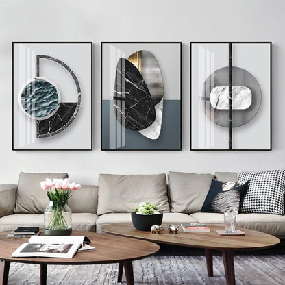 QKF Extra Large Frame Bright Geometry Abstract Canvas Wall Art Modern Home Living Room Bedroom Bathroom Wall Decor Poster & Prints Set of 3 Paintings 24"x 32" (Black Ash, 24" X 32" X 3 pieces)