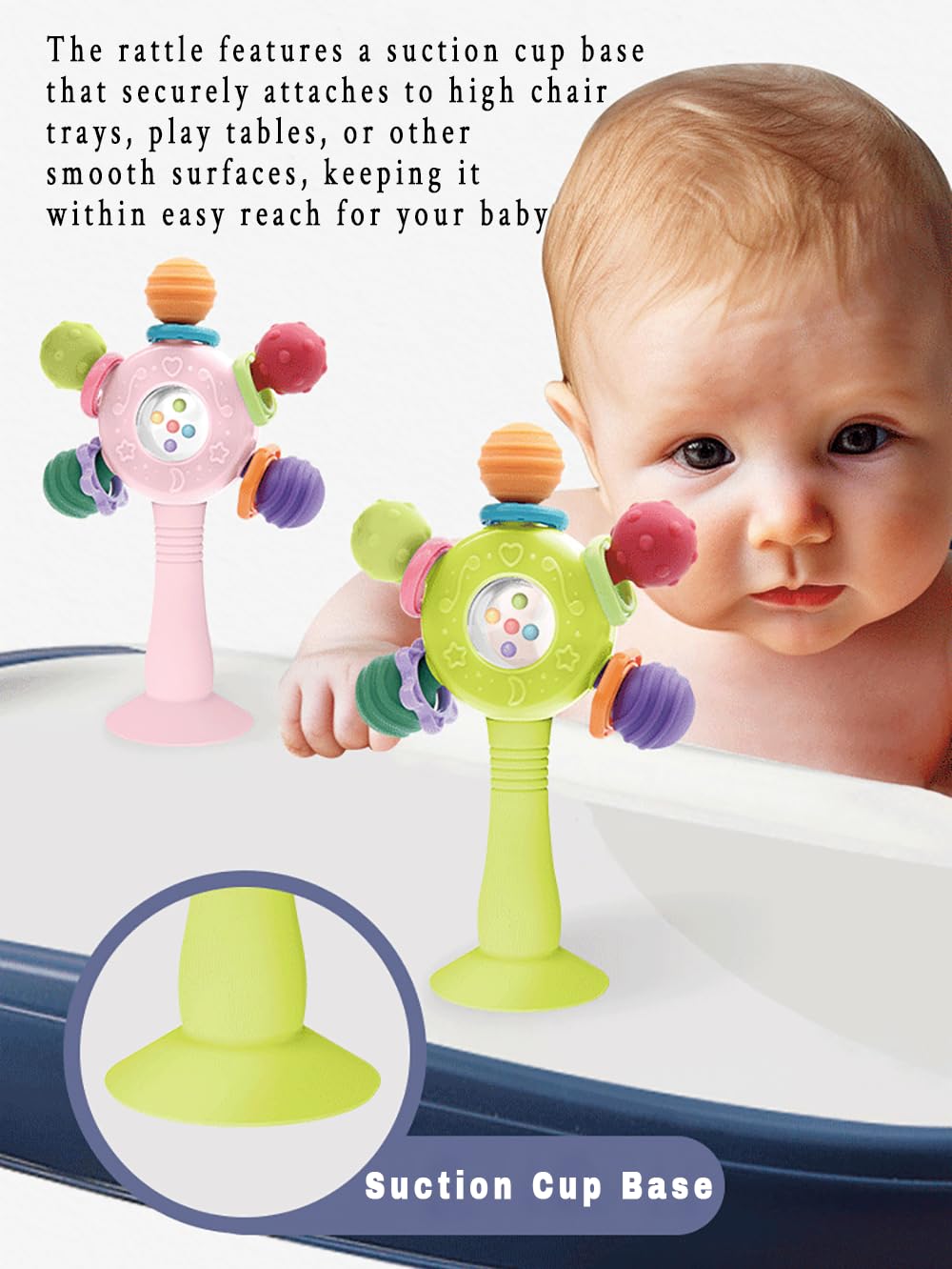 Baby Teether Toys for Babies 0 3 6 9 12 18 Months,Baby Rattle Toys,Baby Sensory Toy for 0-6 6-12 Months, Montessori Early Education,Manhattan Ball,Grasp Training Toy,Suction Cup Toys(Blue)