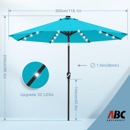 ABCCANOPY Durable Solar Led Patio Umbrellas with 32LED Lights 10FT (Turquoise)