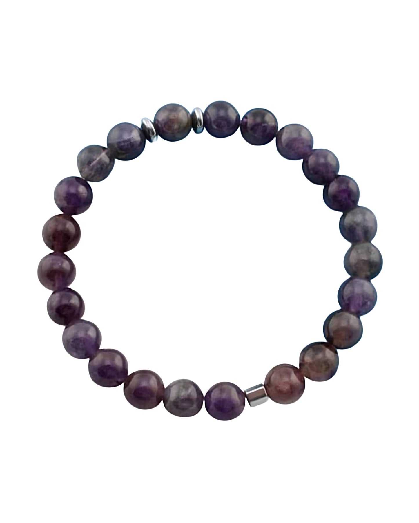 joy-d 8mm Amethyst Beaded Bracelets with Natural Stone and Hematite Accents, Unisex Gemstone Beads Jewelry for Men and Women - Thoughtful Gift for Him and for Her
