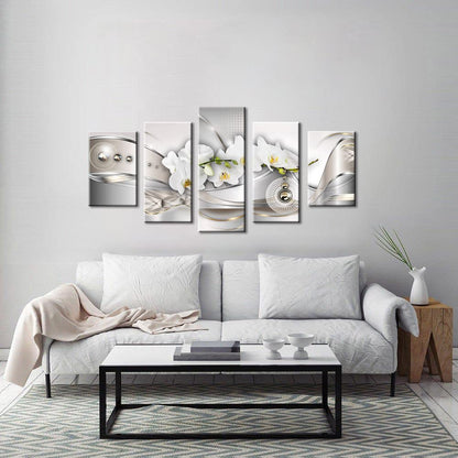 Vibrant Flower Pearl Orchids Canvas Wall Art Modern Decor 5 Pieces Print Painting White Floral HD Picture Bedroom Living Room Framed Ready to Hang