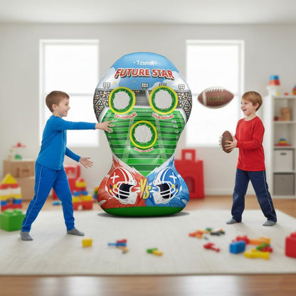 52" Inflatable Football Target Toss Game for Kids - Large Indoor Outdoor Party Games & Football Toys with 2 Laced Footballs & Pump - Quarterback Training Sports Gifts for Boys Ages 3 4 5 6 7 8-12