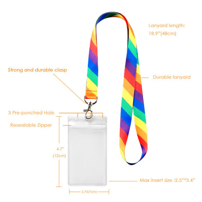 YOYOGO 12 Pack Rainbow 6-Color Lanyard with Waterproof ID Card Holder, Durable Lanyard with Badge ID Card Holder.Diagonal
