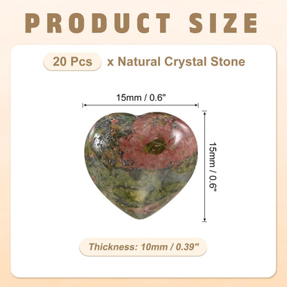 PATIKIL 20Pcs Natural Heart Shaped Crystal Stone, 0.6 Inch 3/8" Thick Mini Polished Love Gemstone Crystal, Pocket Rock Engraved Worry Stones for Women Gifts Meditation, Unakite