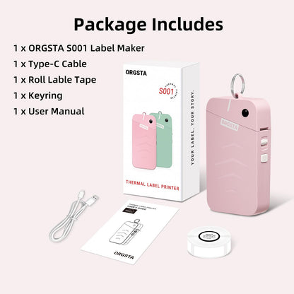 ORGSTA Label Maker, S001 Portable Bluetooth Label Maker Machine with Tape, Thermal Label Printer for Home, Office, School Organization, Wireless Mini Labeler Machine, Pink