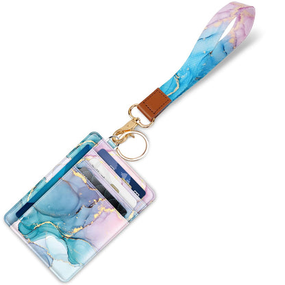 Coco Rossi Slim Front Pocket Wallet Minimalist RFID ID Card Holder Cute Small Wallets with Wrist Lanyards Key Chain Holder for Women, Gradient Marble