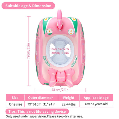 Swimbobo Toddler Pool Float Inflatable Car Baby Swim Float with Adjustable Sun Canopy and Safety Seat Pool Toys for Kids 3+ Years Old(Pink Green Car)