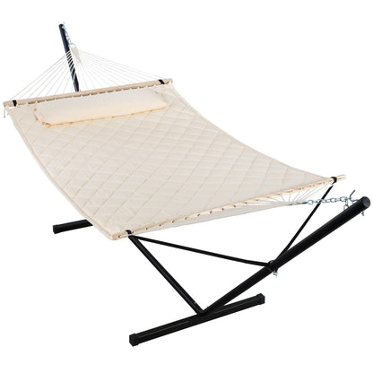ANOW Outdoor Hammock with 12 Feet Heavy Duty Steel Stand, Two Person Hammock with Stand Included, 450 LBS Weight Capacity, Cream