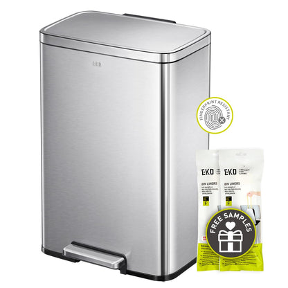 EKO Madison Brushed Stainless 50 Liter/13.2 Gallon Step Trash Can with Inner Liner - Fingerprint Resistant Finish