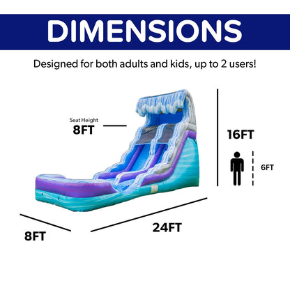 HeroKiddo 16ft Tall Ocean Wave Inflatable Water Slide with Attachable Pool & Blower, 24ft Long Commercial Grade PVC, Heavy Duty Wet/Dry Slide for Kids & Adults,Front Load Entry for Easy Supervision