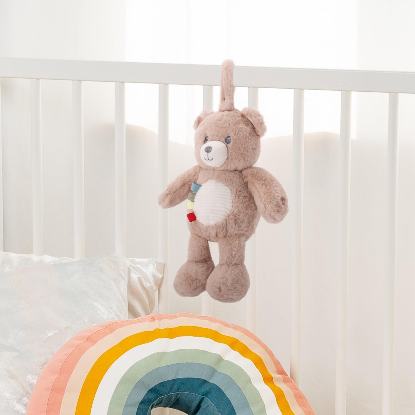 Linzy 10" Light-Up Baby Stroller Toy – Musical Bear Baby Soother, Soft Teddy Bear Plush Stuffed Animal with LED Night Light & Lullaby Music, Birthday Christmas for Newborns Toddlers Kids