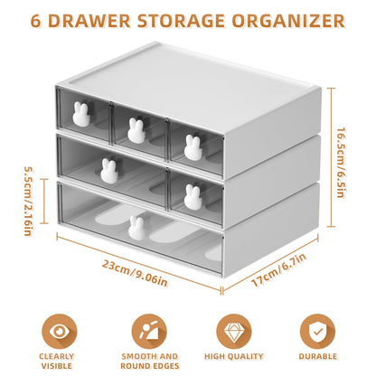 Marbrasse Desk Organizer with 6 Drawers, 3 Tier Stackable Storage Drawers Plastic Makeup Storage, Office Organizers and Storage, Desk Storage Box for Office, School, Home