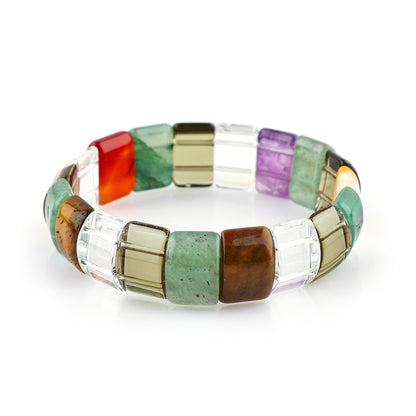 CRYSTALIS 7-Chakras Gemstone Elastic Stretch Stones Bracelet, Natural Crystals, Chakra Healing Jewelry, Men & Women, Adjustable Bracelet, Gift Giving Bracelet, 7.25 to 7.50 inch