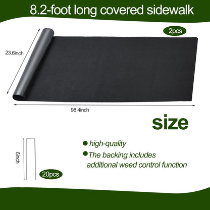 2Pcs Recycled Felt Mulch Mat Roll for Landscaping 8.2'x2' Black Garden Pathway Reusable Fabric Walkway Mat Permanent Mulch Sturdy Bed Liner Edging Border for Plants Vegetables Flower Weed Barrier