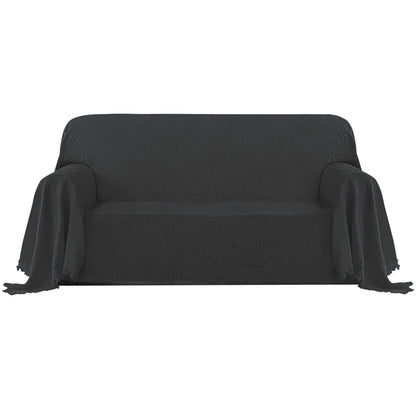 PureFit Geometric Jacquard Throw Sofa Cover - Textured Soft Washable Decorative Couch Covers for 3 Cushion Couch, Throw Cover with Tassels Furniture Protector for Pets, Kids (Medium, Dark Gray)