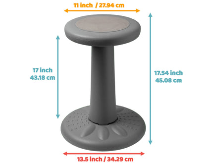 Studico ActiveChairs Kids Wobble Stool, Flexible Classroom Seating Improves Focus, Posture & Helps ADHD/ADD. Get The Wiggles Out Active Fidget Desk Chairs, Pre-Teen 17.75" Chair, Ages 7-12, Grey