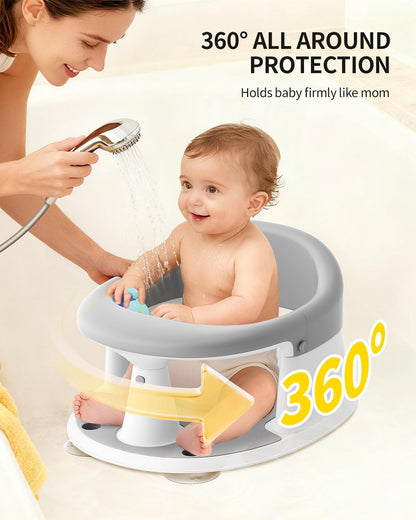 Baby Bath Seat for Babies 6 Months & Up, Bath Seats for Babies Sitting Up, 3 Baby Bath Toys, Open Design, Non-Slip, Compact Toddler Bath Seat.