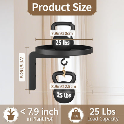 LASZOLA Plant Hangers Shelves Wall Mounted Indoor, Metal Window Plant Holders, 3Pcs Modern Floating Flower Display Stand with 3 Hooks for Outdoor Kitchen Bathroom Decor, Black