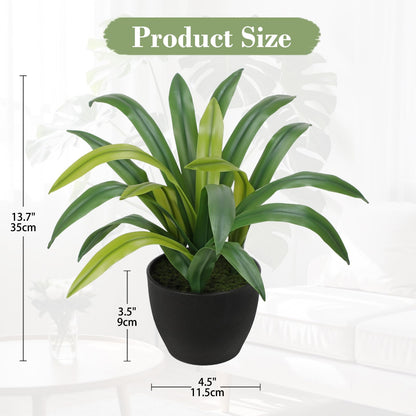 Hollyone Artificial Cymbidium Leaves Plants 13.7" Fake Spiked Agave Plant in Black Pot Faux Succulent Aloe Tropical Plants for Indoor Outdoor Modern Home Table Office Living Room Desk Decor