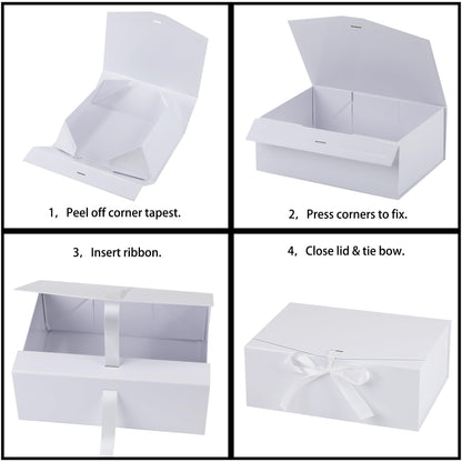 STOBOCTER Gift Box,13.5x10x5 Gift Boxes with Lids for Presents,White Magnetic Gift Box for Wrapping,Birthday, Wedding, Bridesmaid Proposal, Christmas,Includes Ribbon,Card