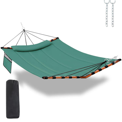 TegerDeger 12FT 2 Person Hammock Large Hammock 450LB Capacity with V Shaped Hardwood Spreader Bar & Nylon Rope for Outside, Patio, Garden, Backyard, Beach, Poolside - Lake Blue