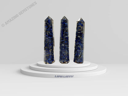 Amazing Gemstone Lapis Lazuli Crystal Orgone Towers ~ Natural Healing Crystal Point Obelisk for Reiki Healing and Crystal Grid (4.5 to 5 Inch, Pack of 1)