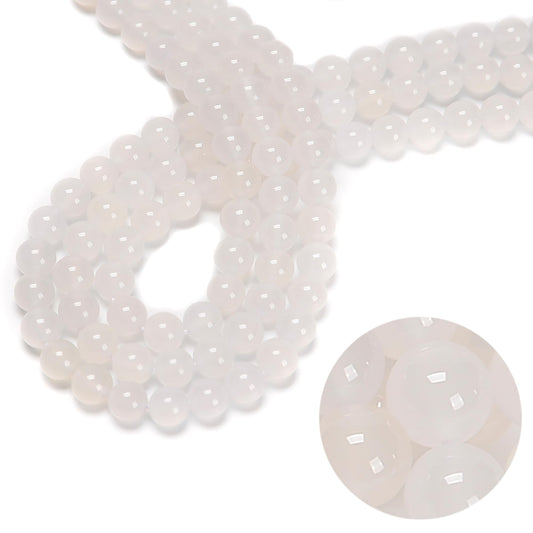 48Pcs 8mm White Agate Natural Faceted Round Loose Real Stone Beads Gemstone Genuine for DIY Hand Made Craft Jewelry Bracelet Earring Necklace String Making Energy Healing Power
