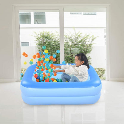 HIWENA Inflatable Kiddie Pool, 45" x 35" X 14" Blue Kids Swimming Pool Summer Water Fun Bathtub with Inflatable Soft Floor