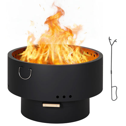 GarveeLife 30 Inch Smokeless Fire Pit, Outdoor Firepit Table with Removable Ash Pan, Bamboo Lid, Portable Carbon Steel Firepit for Outside, Backyard, Camping, Picnic, Black