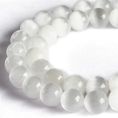 35pcs 10mm Natural White Cat Eye Beads Gemstone Beads Round Loose Beads for Jewelry Making