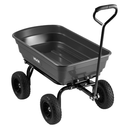 VEVOR 4 Cu.Ft 600LBS Poly Garden Cart Dump Wagon, 4 Wheel Heavy Duty Wheelbarrow with 10" Flat Free Tires, Yard Cart Dump Wagon with Quick-Release System